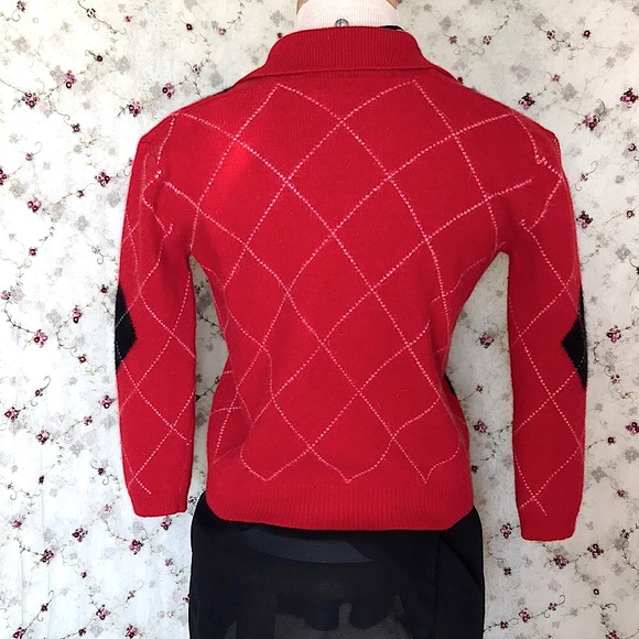 Petite Argyle Wool Angora Cardigan Sweater - Picture 3 of 7